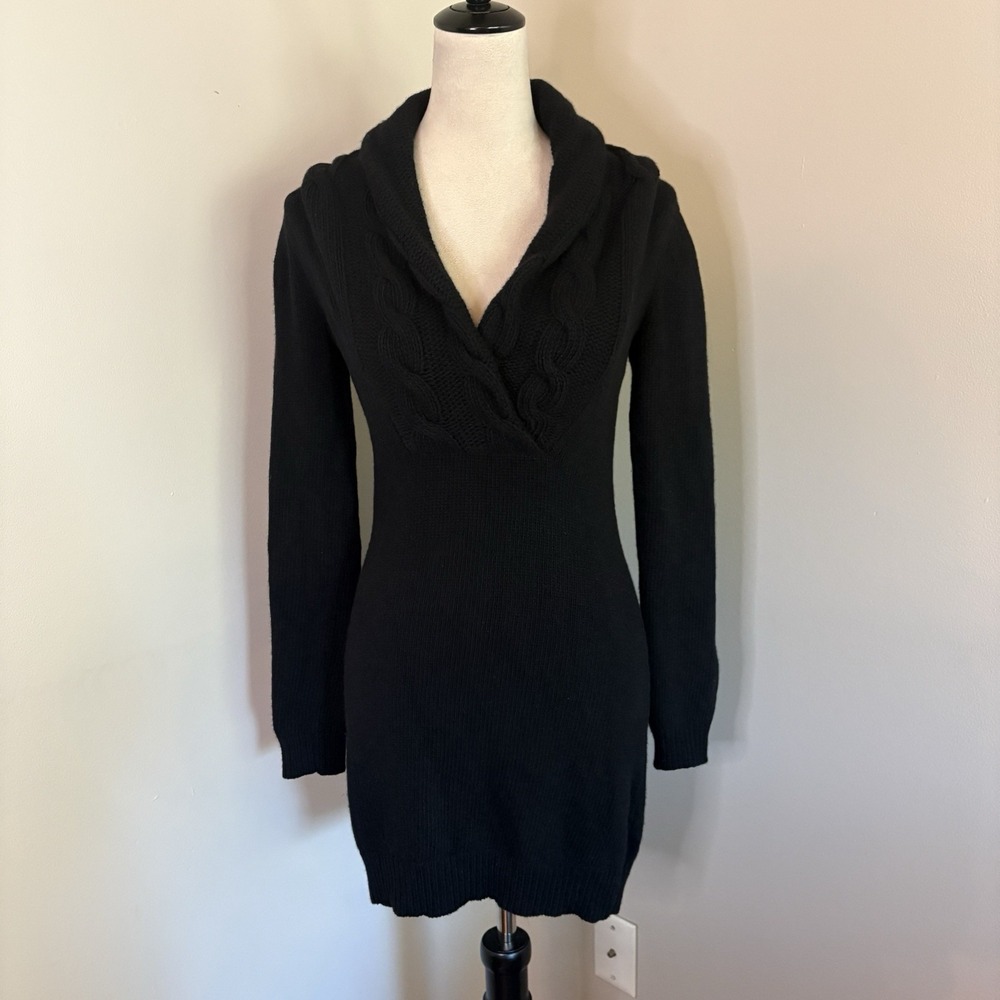 Theory Kaleb Sweater Dress Black Wool Cashmere Cable Knit Size P XS Fine Haven